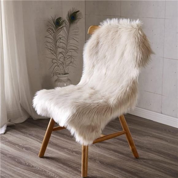 Faux Fur Sheepskin Rug Beige Home Area Rug for Bedroom, Fluffy Small Fur Rug - Picture 2 of 7